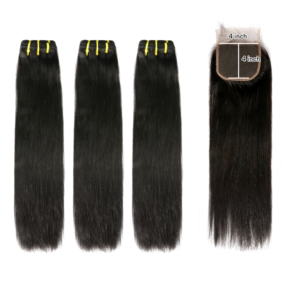 Uglam Double Drawn Bundles With 4X4 Lace Closure Straight